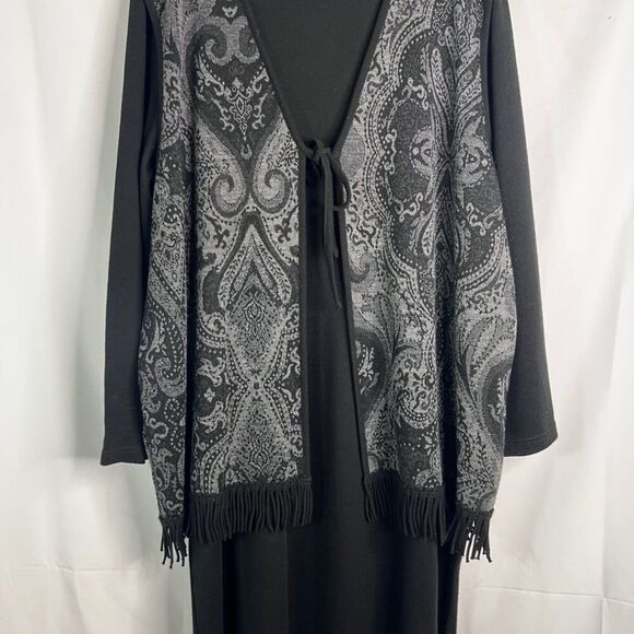Lennie for Nina Leonard Black Sweater Dress & Shawl Cardigan (Attached) Sz 2X - Picture 5 of 14